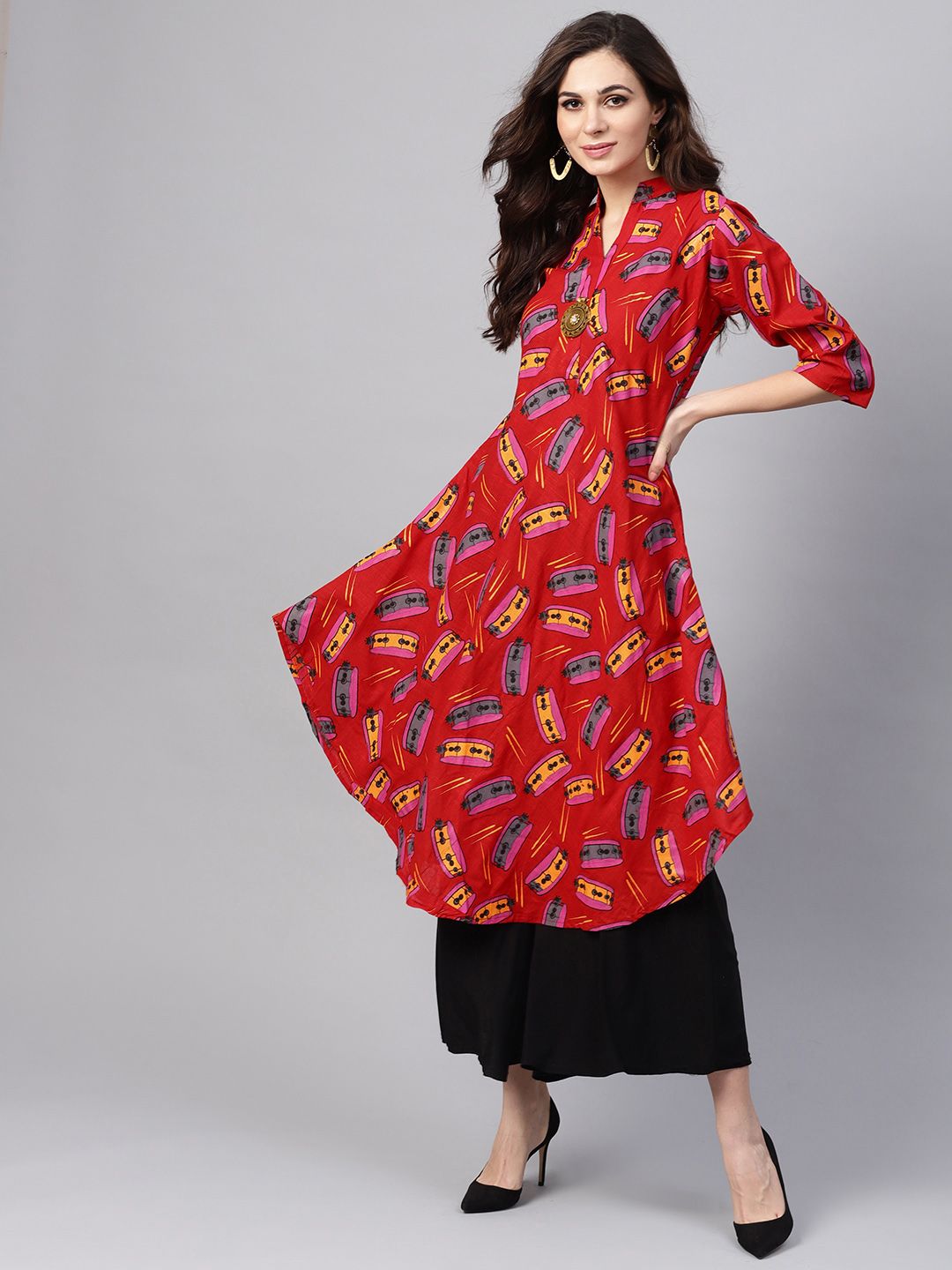 SOJANYA Women Red & Pink Printed A-Line Kurta