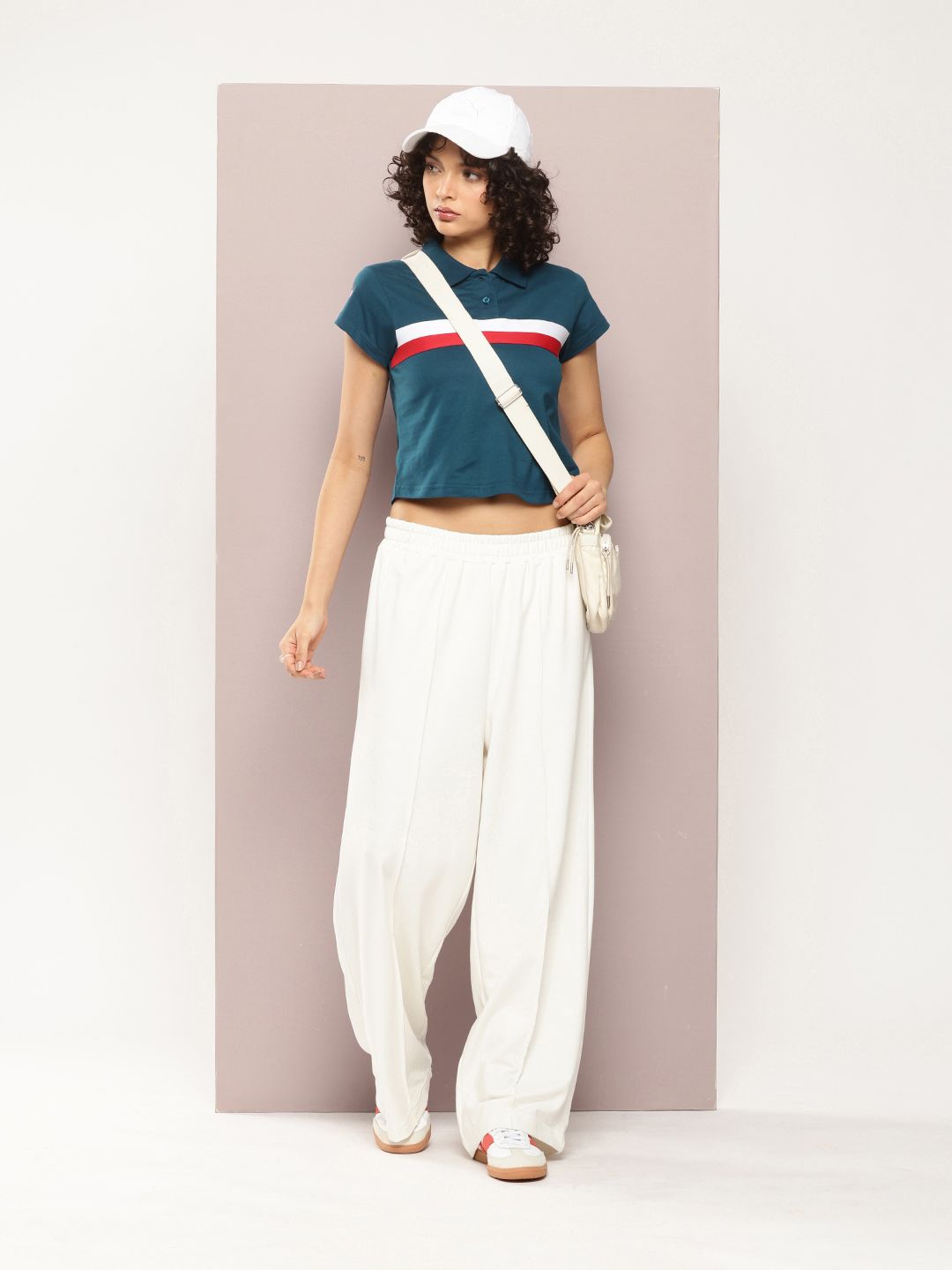 DILLINGER Striped Polo Collar Crop Pure Cotton T-shirt