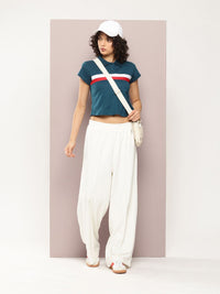 DILLINGER Striped Polo Collar Crop Pure Cotton T-shirt