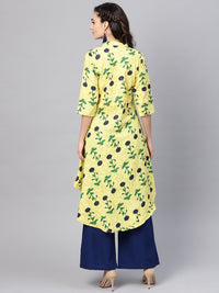 SOJANYA Women Yellow & Navy Blue Floral Printed A-Line Kurta