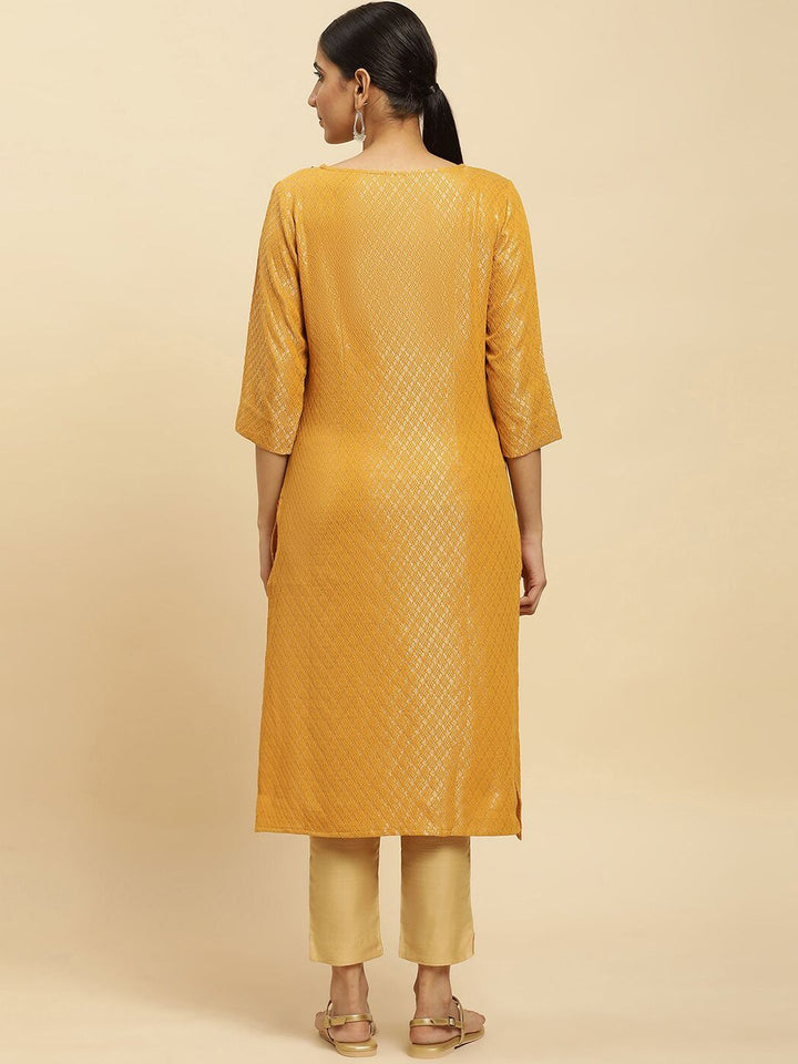 W Woven Design Thread Work Straight Kurta