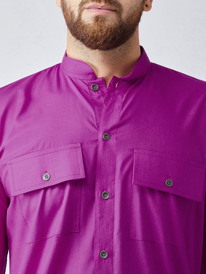 SOJANYA Men Magenta Solid Pathani Kurta