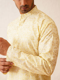 SOJANYA Band Collar Long Sleeves Woven Design Pure Cotton Straight Kurta with Churidar