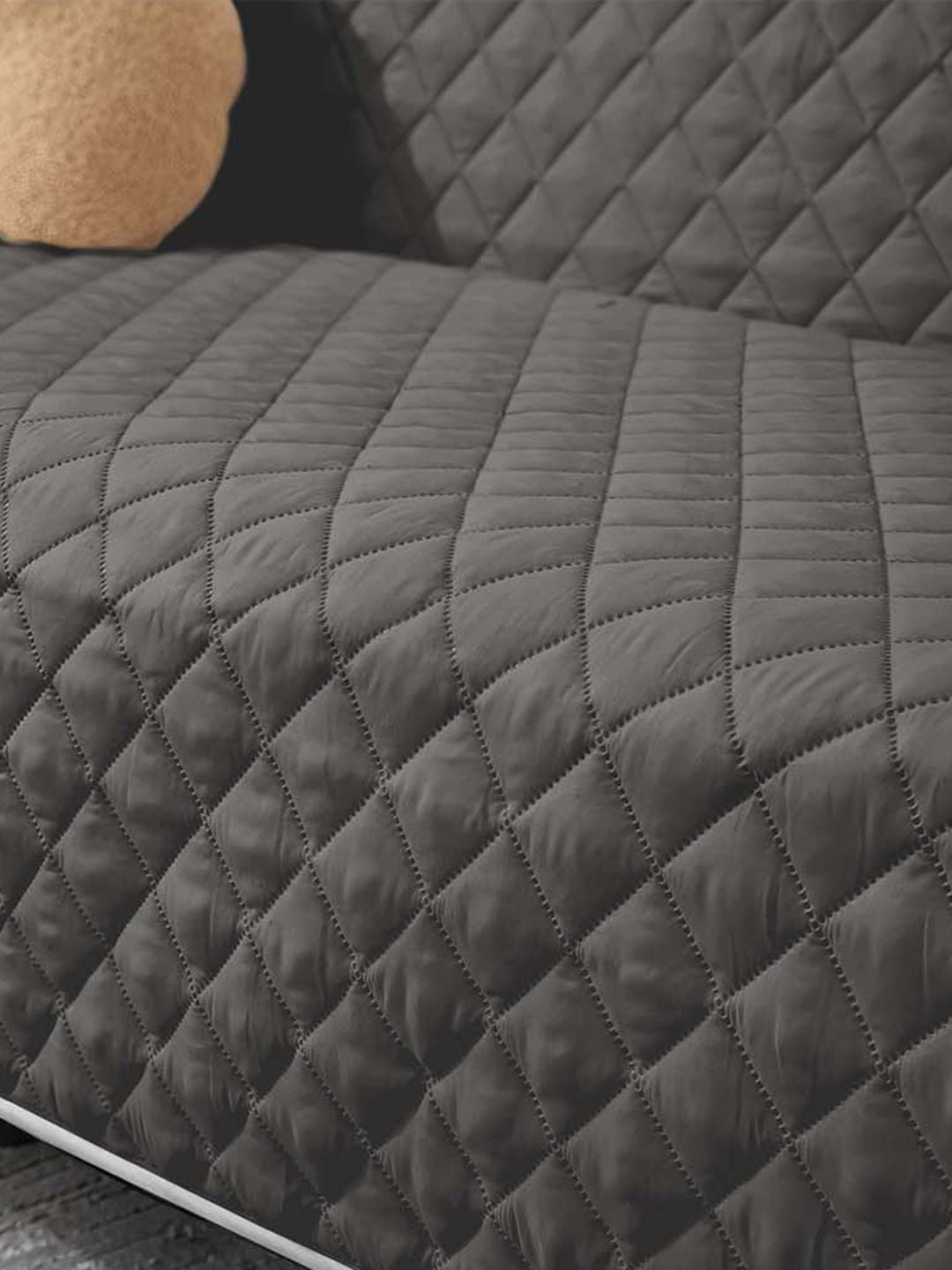 Cortina Brown & Grey Quilted 3 Seater Reversible Sofa Cover With Arms