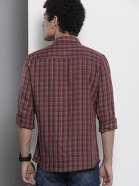 The Indian Garage Co Men Burgundy & Beige Checked Cotton Casual Shirt