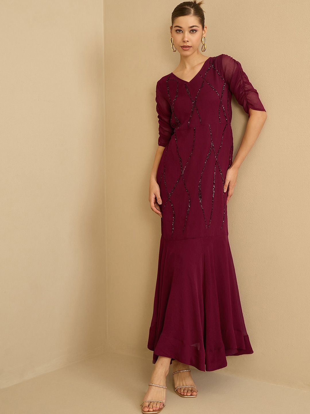 Antheaa Chiffon Embellished Maxi Dress