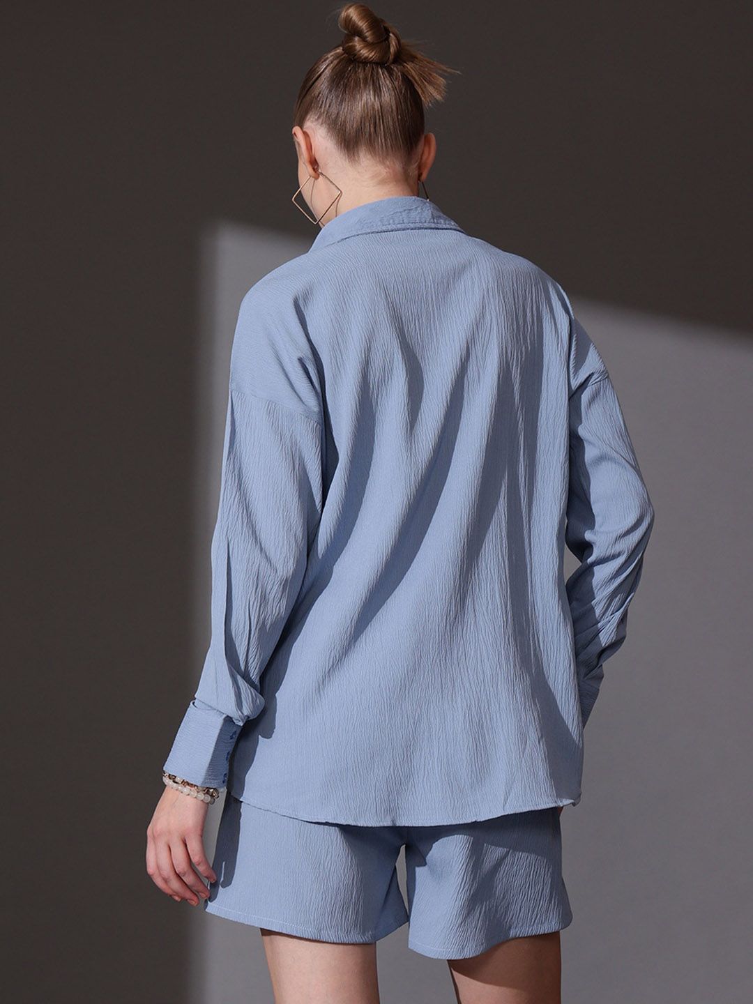 STREET 9 Self Design Shirt Collar Neck Shirt With Shorts Co-Ords