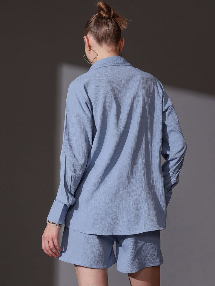STREET 9 Self Design Shirt Collar Neck Shirt With Shorts Co-Ords