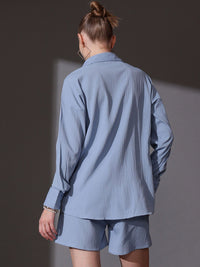 STREET 9 Self Design Shirt Collar Neck Shirt With Shorts Co-Ords