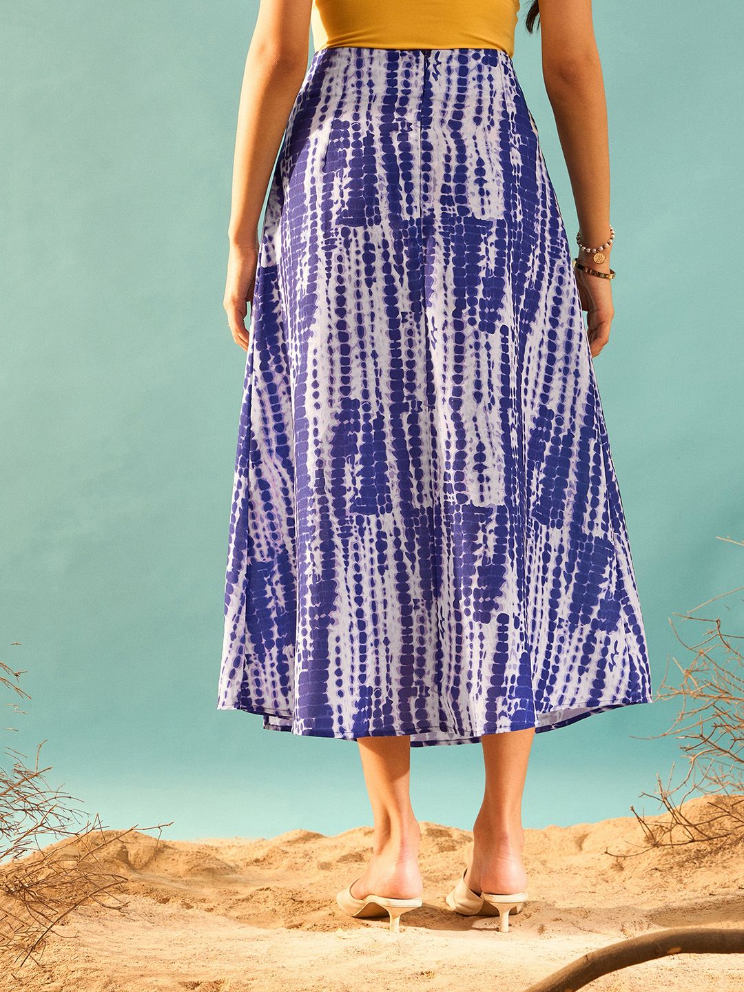 Berrylush Tie and Dye Printed Side Slit A-Line Midi Skirt