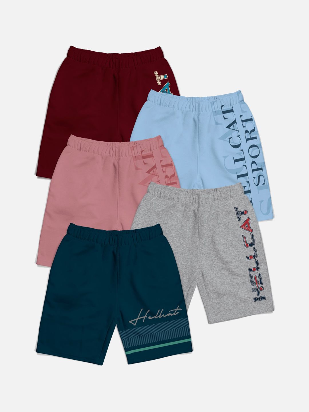 HELLCAT Boys Pack of 5 Typography Printed Shorts