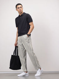 ether Zen Men Striped Cotton Linen Chinos Trousers