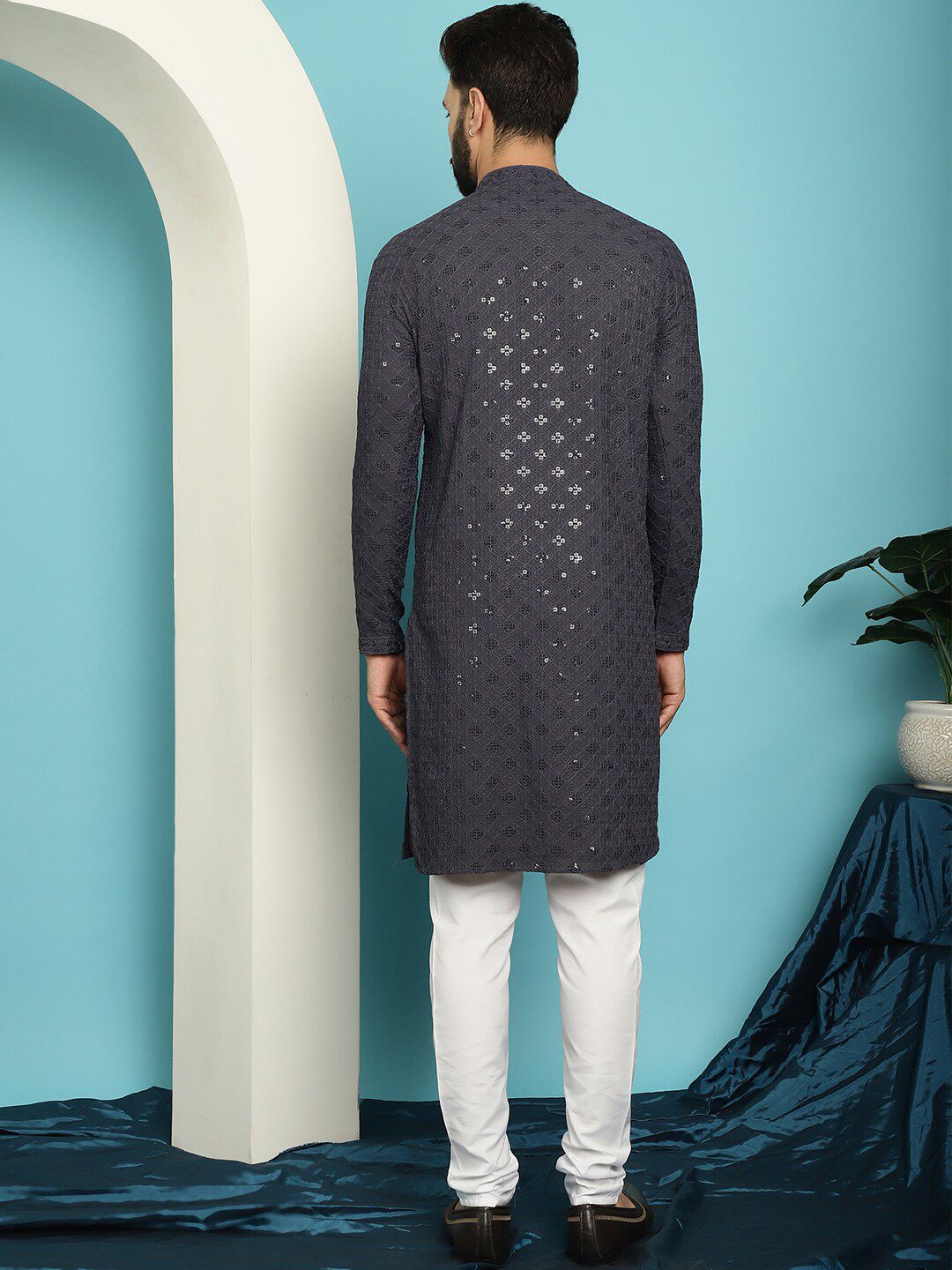 SOJANYA Embroidered Sequinned Pure Cotton Kurta with Pyjama Set
