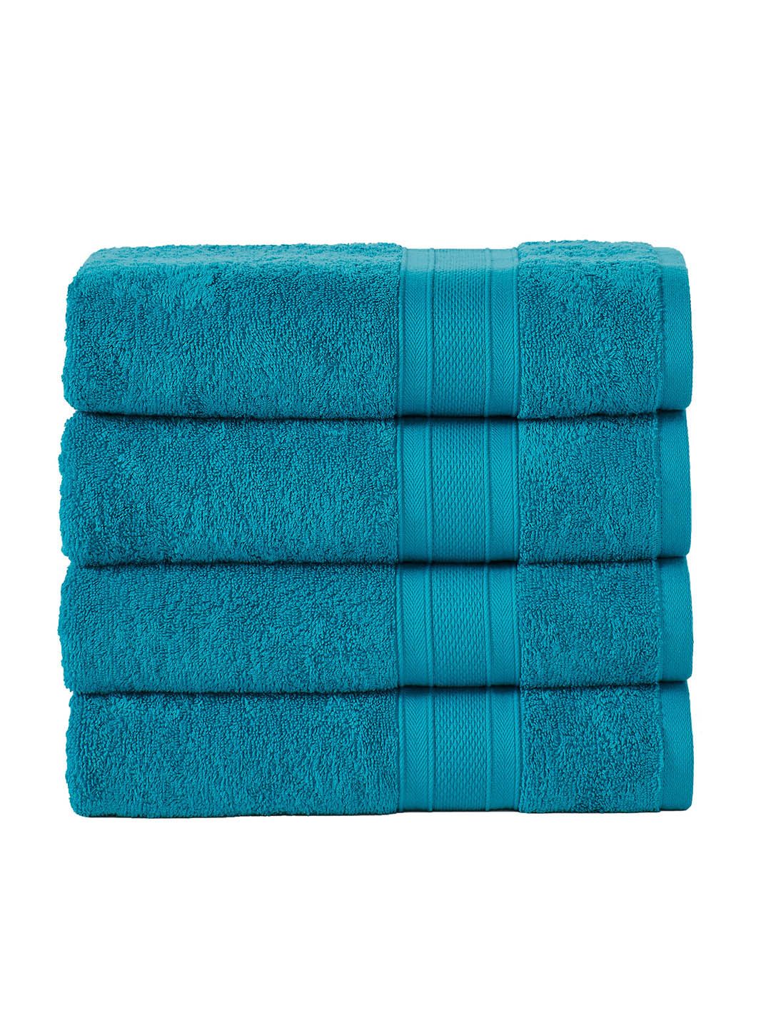 MYTRIDENT Teal Green Set of 4 500 GSM Pure Cotton Bath Towels