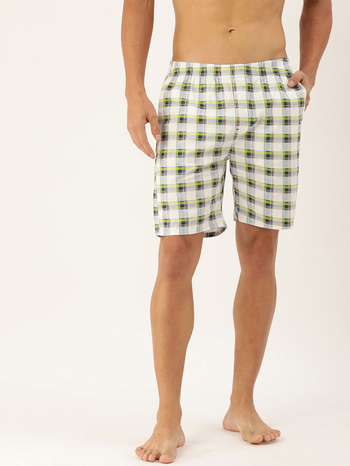 The Indian Garage Co Men White & Blue Checked Pure Cotton Boxers 0620-BXR06-07