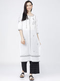 Vishudh Women Off White & Black Geometric Yoke Design Thread Work White Romance Kurta