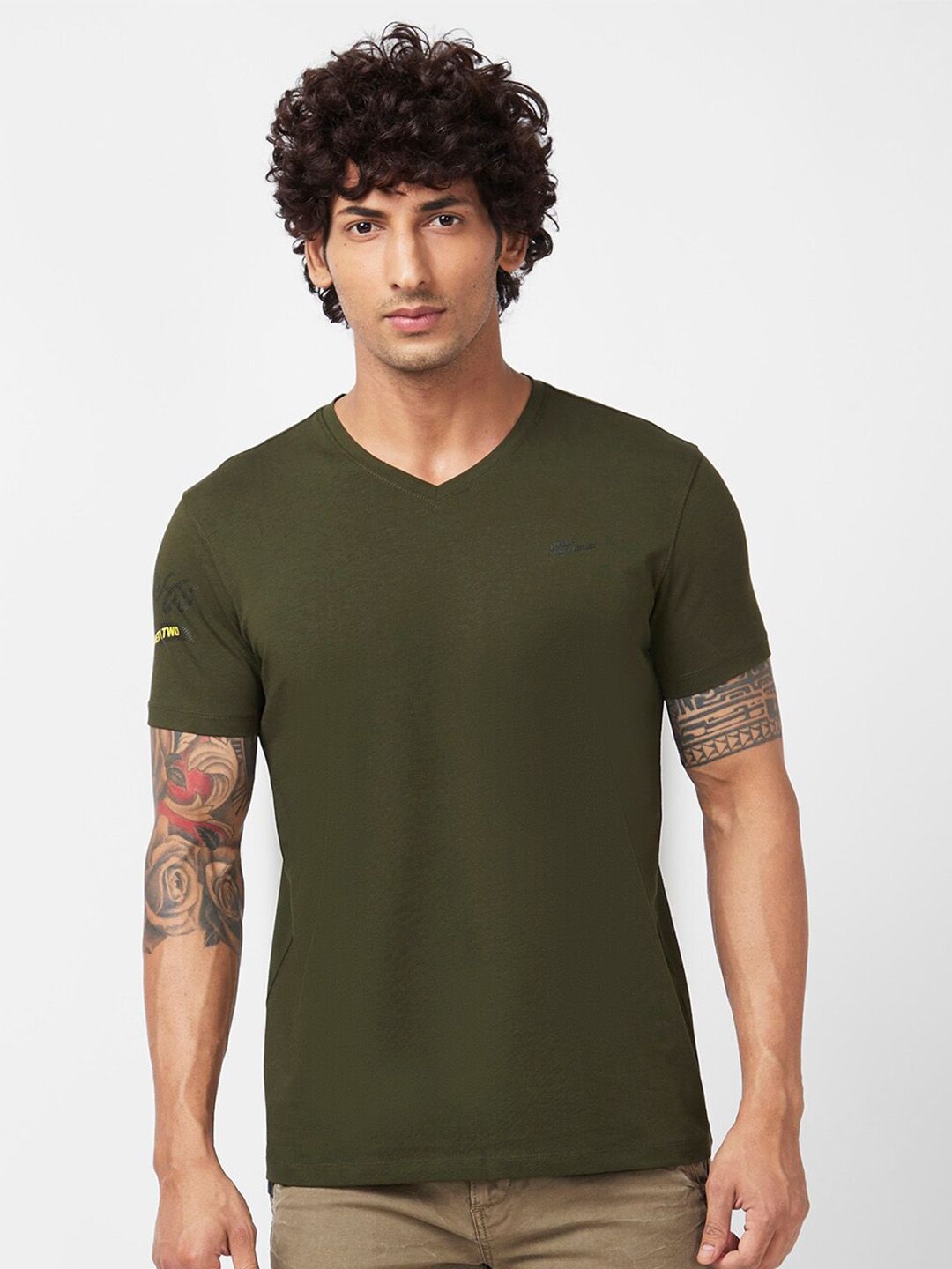 SPYKAR V-Neck Slim Fit Cotton T-shirt
