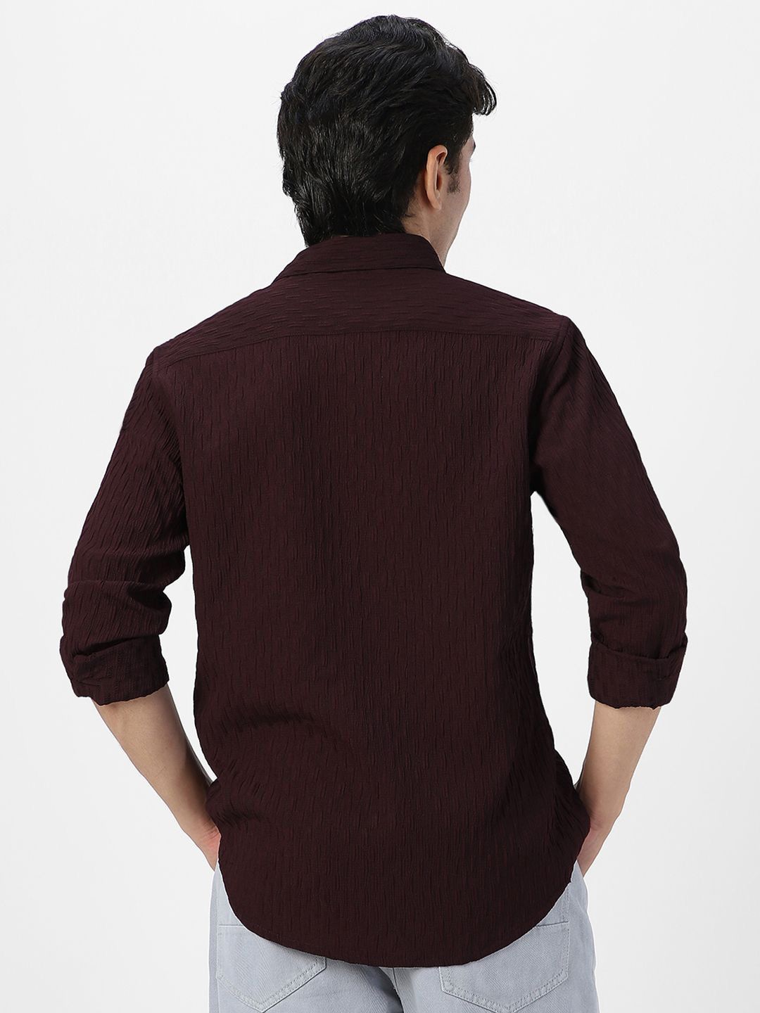Urbano Fashion Men Spread Collar Textured Cotton Casual Shirt