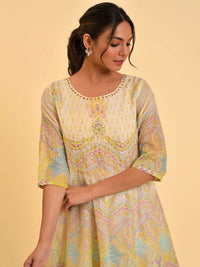 W Off White Ethnic Motifs Printed Fit & Flare Midi Dress