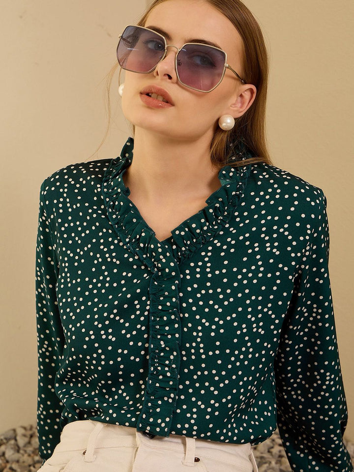 Berrylush V-Neck Polka Dots Printed Top