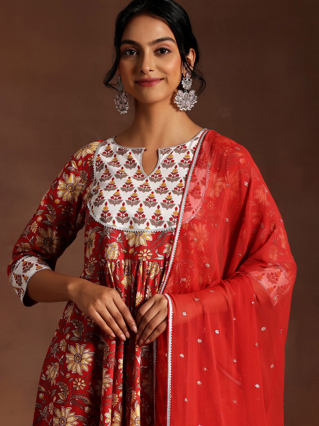 Libas Floral Printed Regular Gotta Patti Pure Cotton Kurta with Trouser & Dupatta