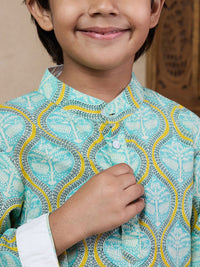 pspeaches Boys Mandarin collar Floral Printed Regular Kurta with Salwar