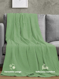 URBAN SPACE Green Checked AC Room 150 GSM Cotton Double Bed Waffle Weave Blanket