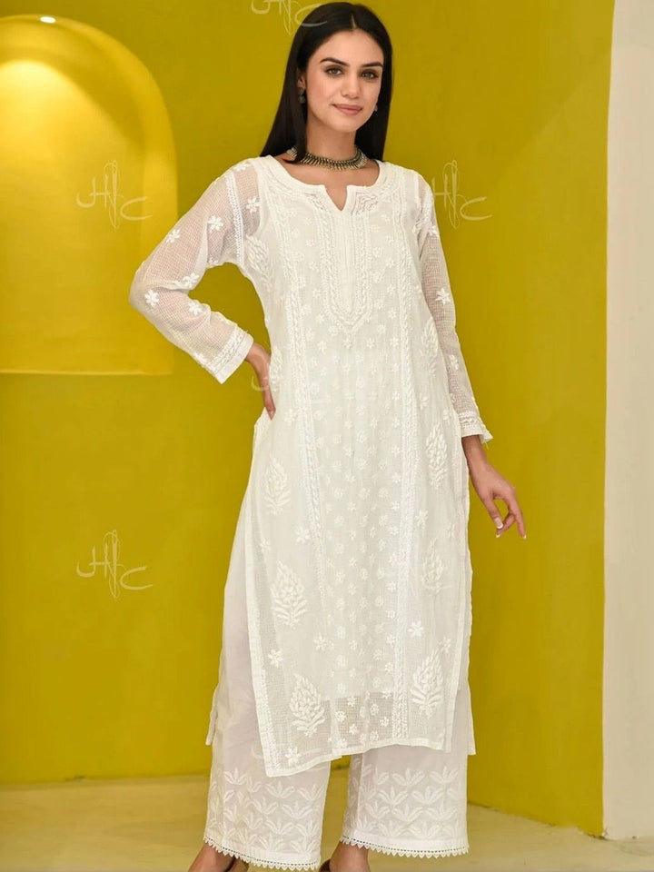 Rumah Wanita Chikankari Motif Etnik Sulam Benang Kerja Kurta