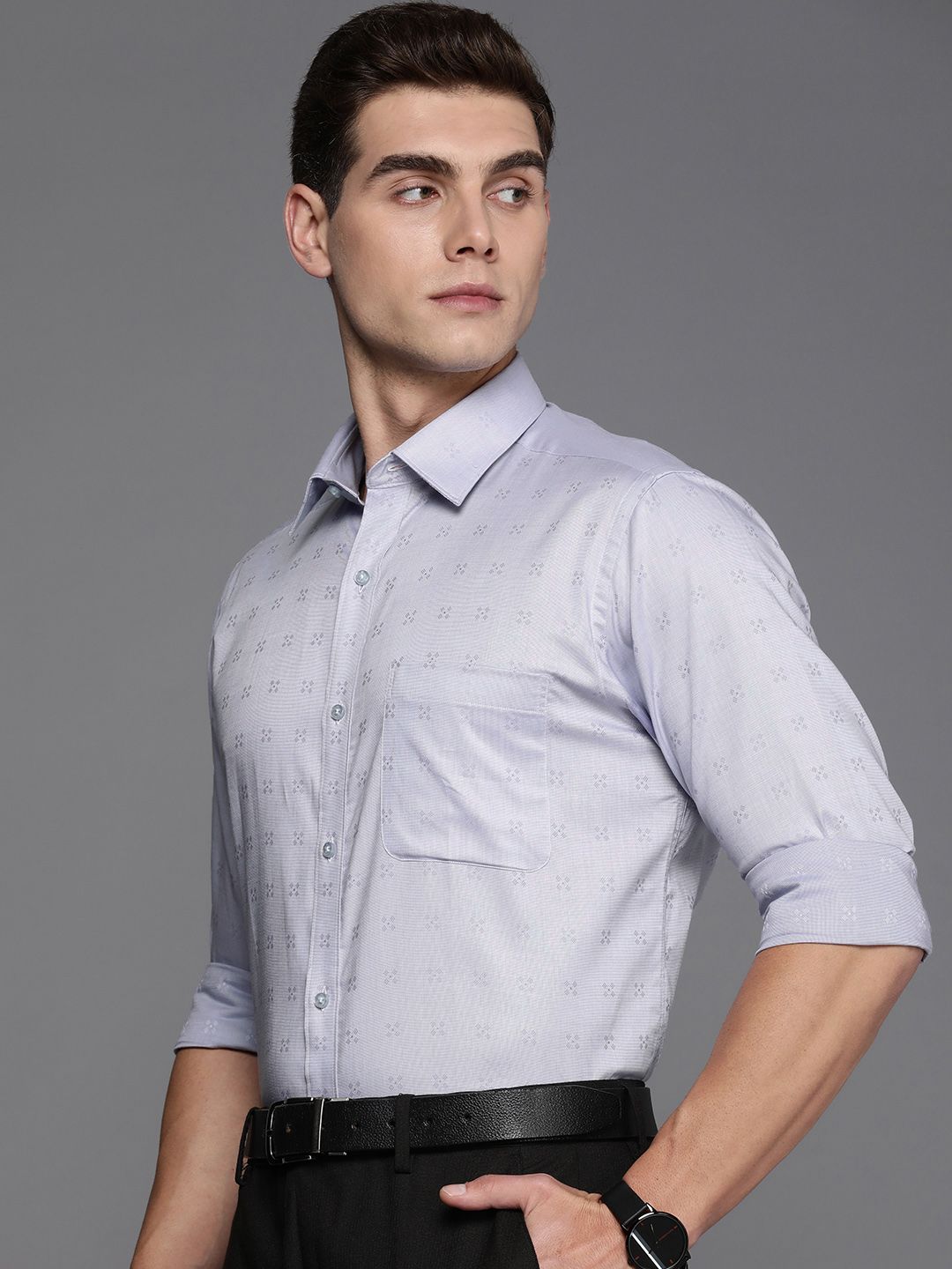 Raymond Pure Cotton Self Design Textured Slim Fit Formal Shirt