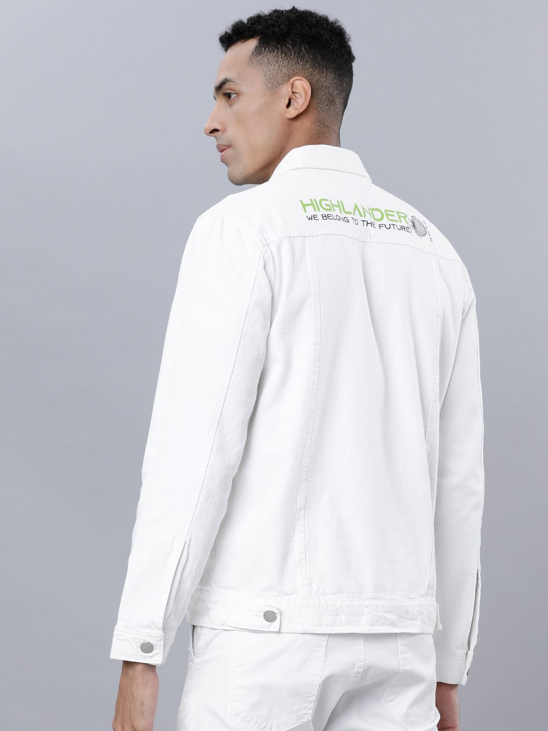 HIGHLANDER Men White Solid Denim Jacket
