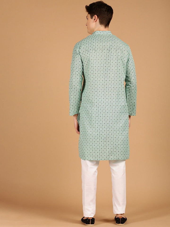 SOJANYA Motif Etnik Hijau Laut Bercetak Kurta Biasa Dengan Churidar
