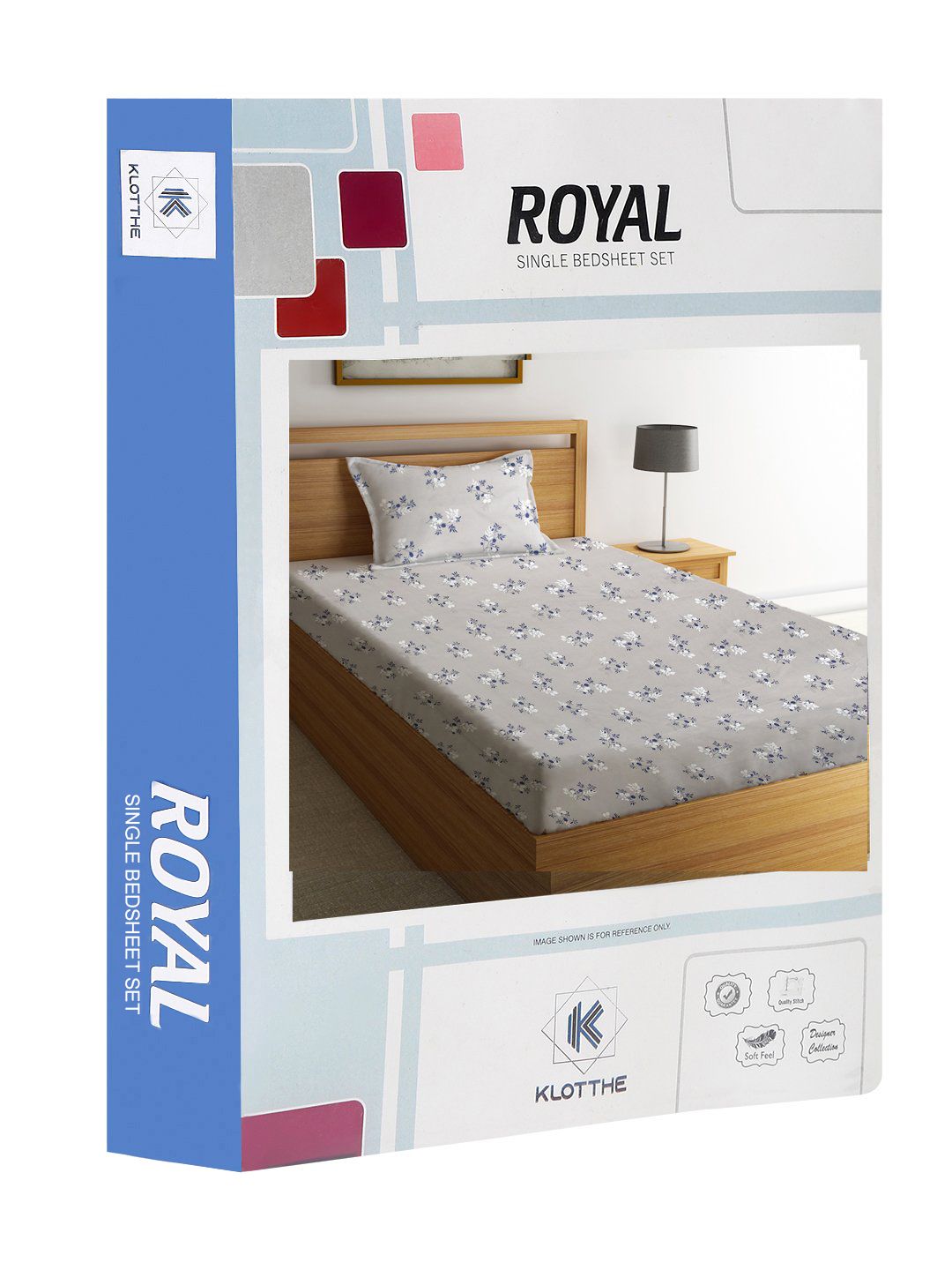 KLOTTHE Grey Floral Cotton 300 TC Single Cadar Halus dengan Sarung Bantal-87 x 59 inci