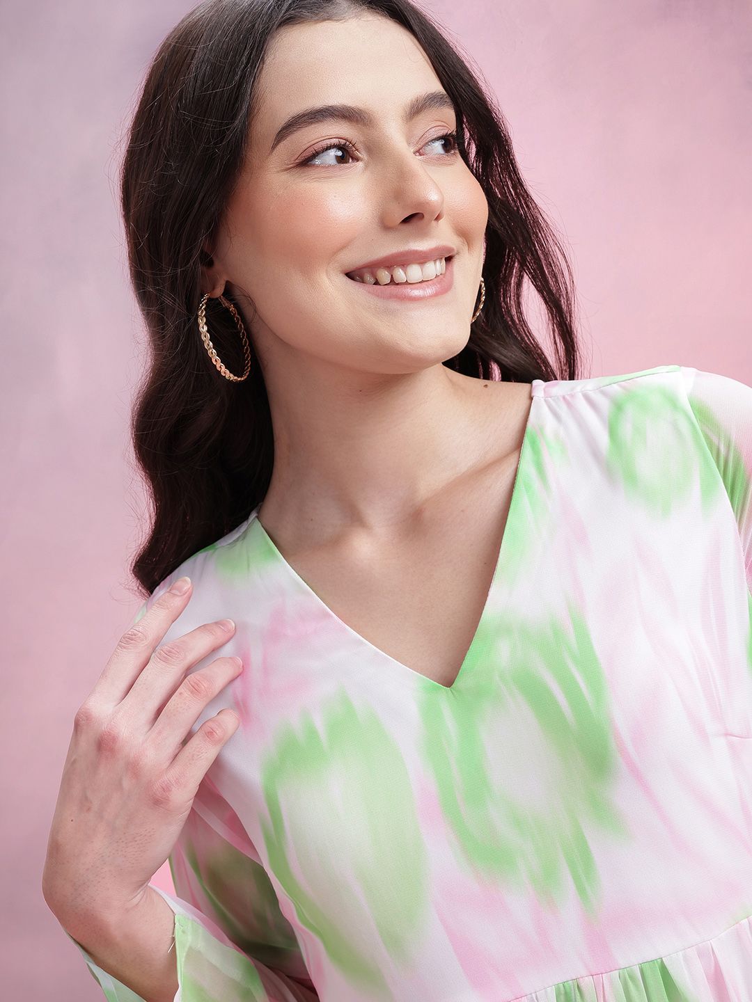 DressBerry Printed Ruffled A-Line Tiered Midi Dress