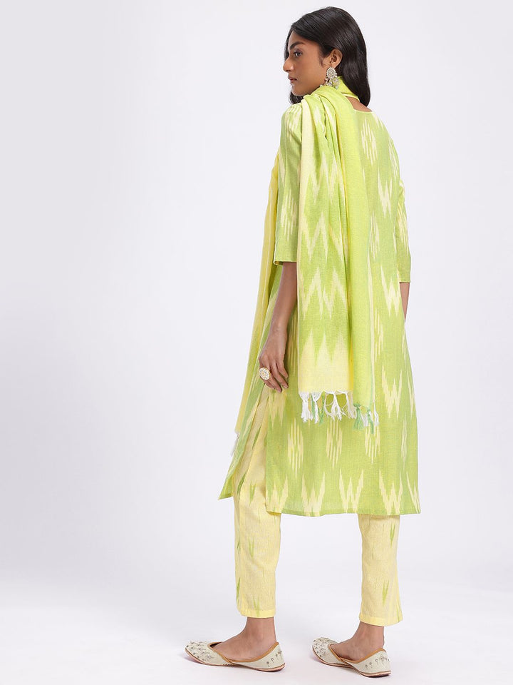 Anouk Ikat Print Regular Pure Cotton Kurta with Trousers & Dupatta