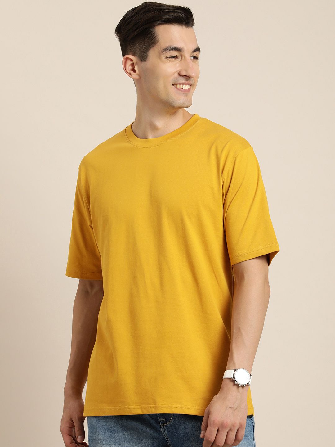Difference of Opinion Men Mustard Yellow & Coffee Brown Back Print Oversized Cotton Tshirt