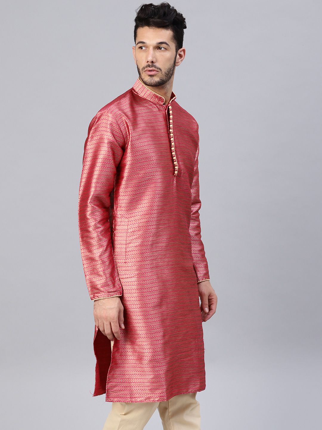 SOJANYA Men Pink Woven Design Straight Kurta