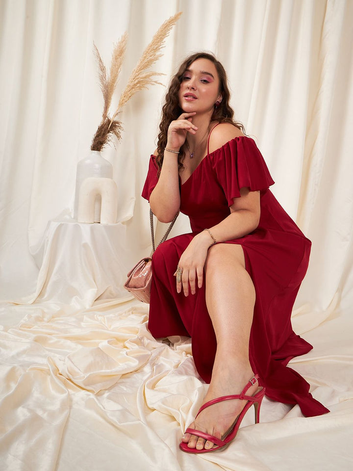 Berrylush Curve Merah Plus Saiz Tali Bahu Tunggal Maksi Maxi Pakaian Maxi