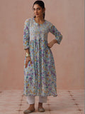 Pakaian Maxi A-Line Cetak Bunga Rumah Chikankari