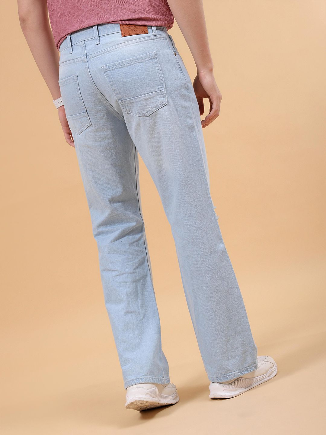 The Indian Garage Co Men Bootcut Highly Distressed Light Fade Pure Cotton Jeans