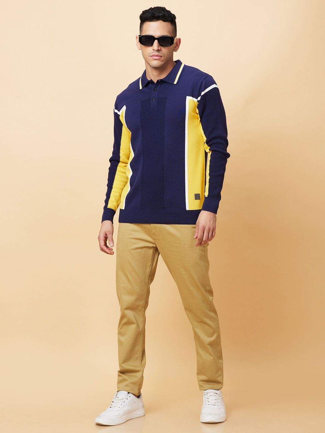 Being Human Men Colourblocked Polo Collar Pockets T-shirt
