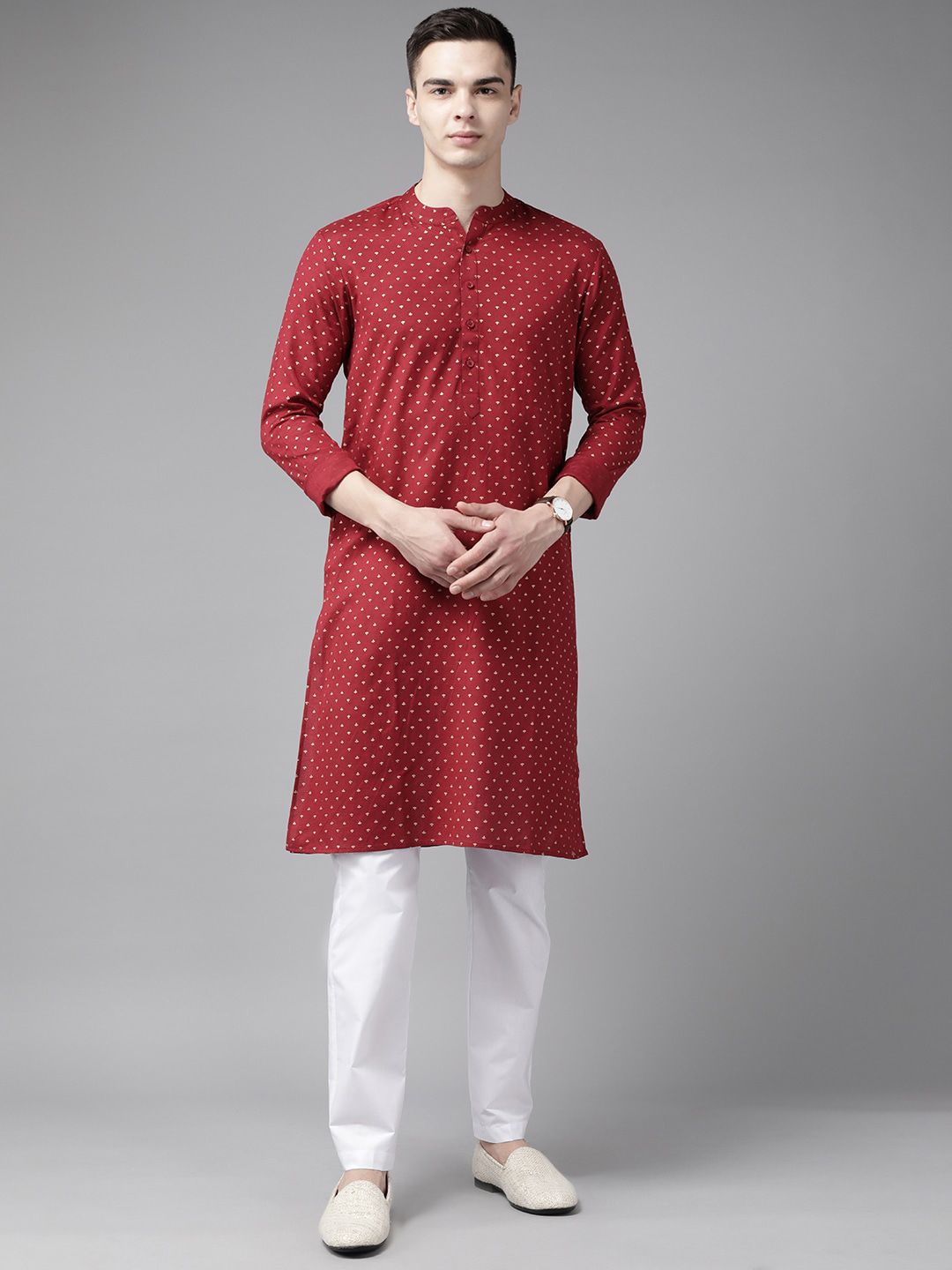 See Designs Mandarin Collar Ethnic Motifs Printed Straight Cotton Kurta
