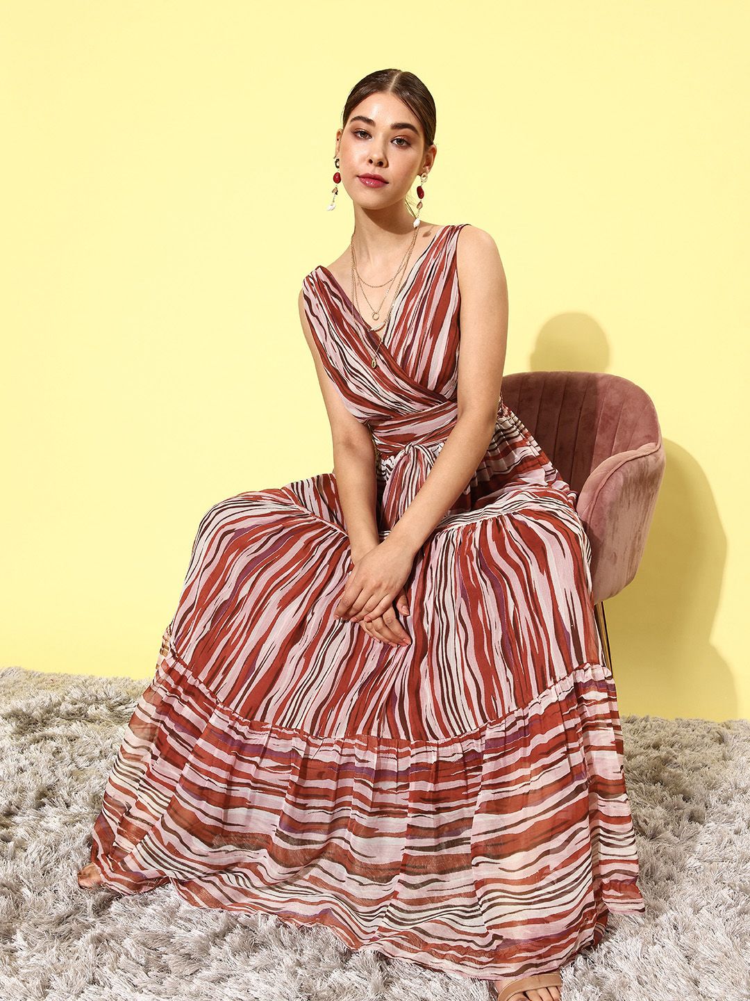 QUIERO Women Rust Abstract Sundress