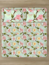 Myntra Elegant Homes Green Floral 400 TC King Bedsheet with 2 Pillow Covers