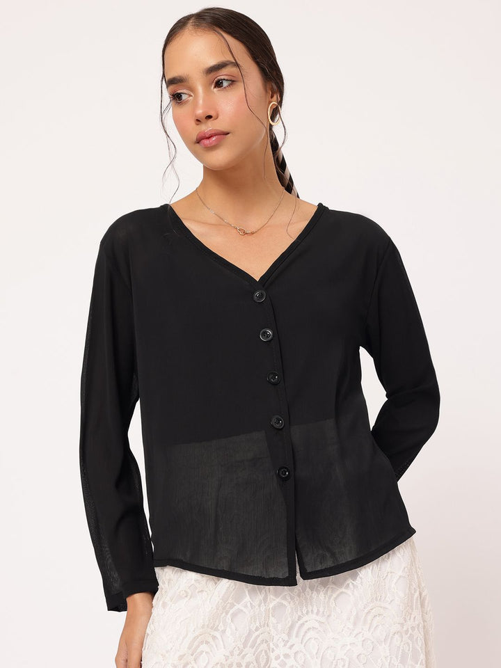 DressBerry Extravagant Ease V-Neck Semi-Sheer Top