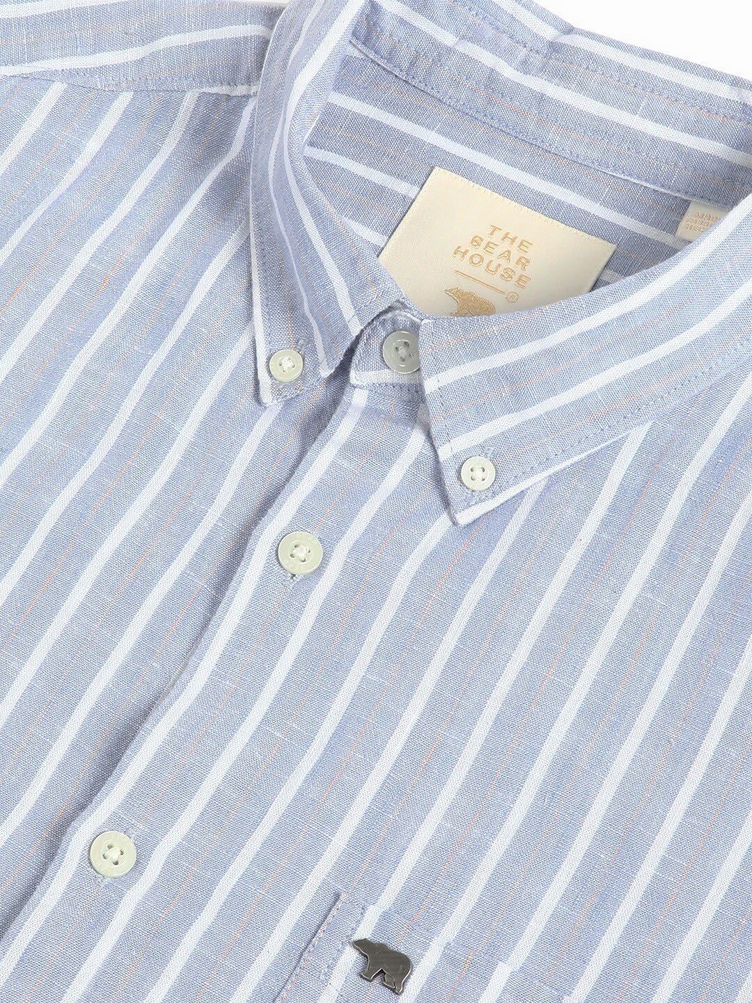 THE BEAR HOUSE Striped Button Down Collar Pure Cotton Casual Shirt