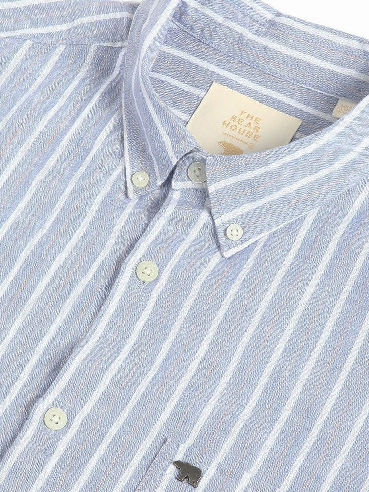 THE BEAR HOUSE Striped Button Down Collar Pure Cotton Casual Shirt