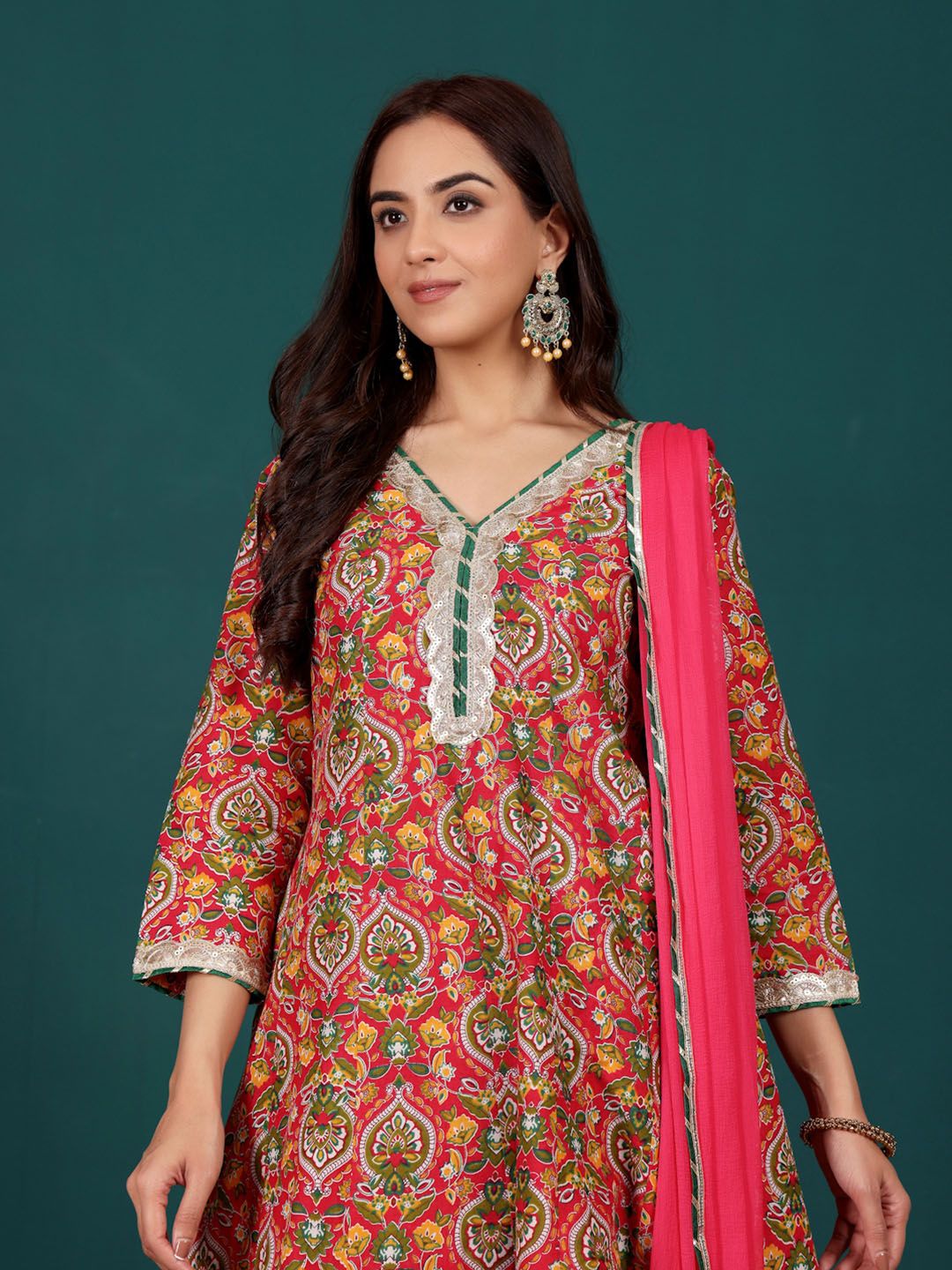 Varanga Women Floral Printed Regular Kurta with Dhoti Pants & With Dupatta