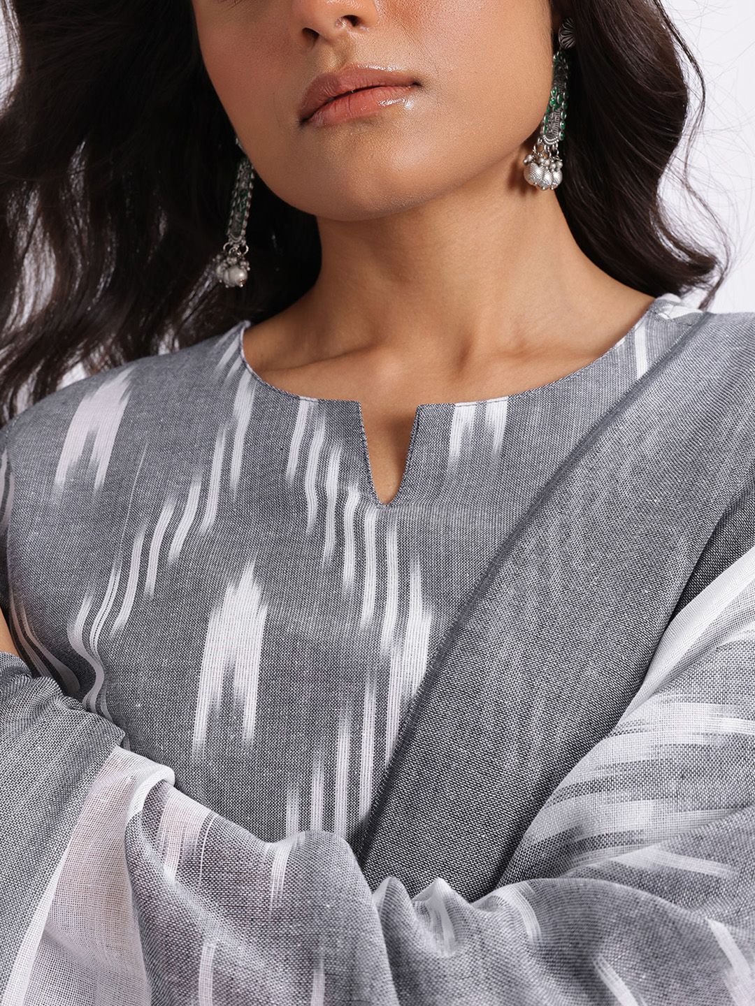 Anouk Ikat Print Regular Pure Cotton Kurta with Trousers & Dupatta