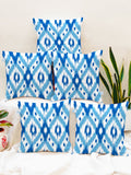 STITCHNEST Pack Of 5 Blue & White Geometric Printed Square Cushion Cover