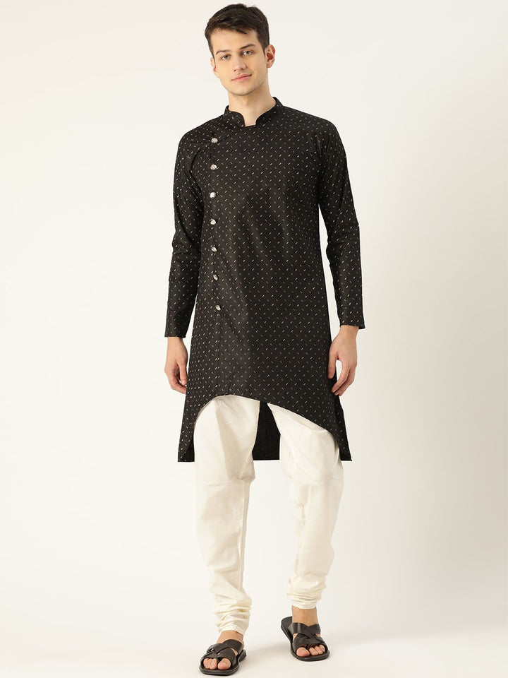 SOJANYA Men Black Printed High-Low Straight Kurta